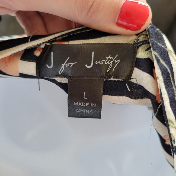 J for Justify Women's Large Tunic Dress Navy Blue White Striped Floral Print Top - Picture 6 of 8